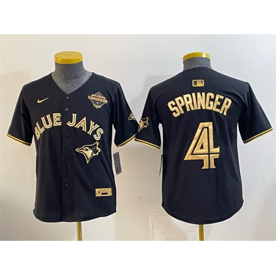 Youth Toronto Blue Jays #4 George Springer Black Gold 2025 American League Champions Limited Stitched Baseball Jersey - Ujersey