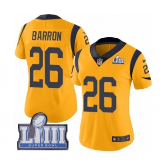 Women's Nike Los Angeles Rams #26 Mark Barron Limited Gold Rush Vapor Untouchable Super Bowl LIII Bound NFL Jersey - Ujersey