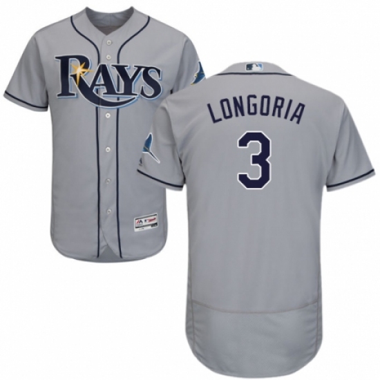 Men's Majestic Tampa Bay Rays #3 Evan Longoria Grey Road Flex Base Authentic Collection MLB Jersey - Ujersey