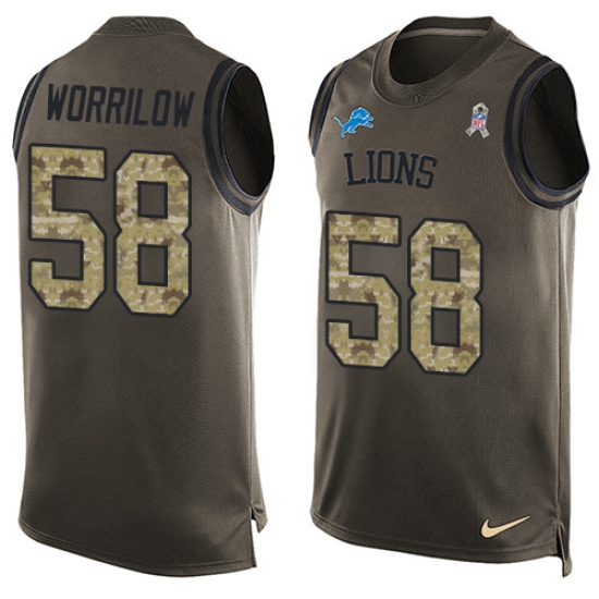 Men's Nike Detroit Lions #58 Paul Worrilow Limited Green Salute to Service Tank Top NFL Jersey - Ujersey