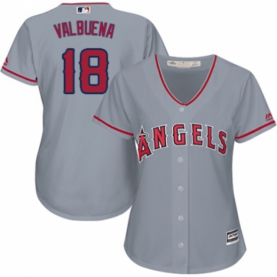 Women's Majestic Los Angeles Angels of Anaheim #18 Luis Valbuena Replica Grey Road Cool Base MLB Jersey - Ujersey