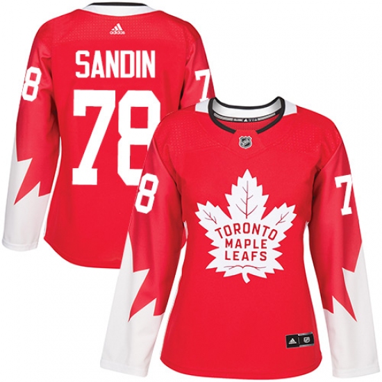 Women's Adidas Toronto Maple Leafs #78 Rasmus Sandin Authentic Red Alternate NHL Jersey - Ujersey