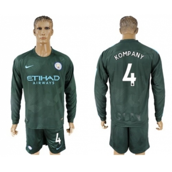 Manchester City #4 Kompany Sec Away Long Sleeves Soccer Club Jersey