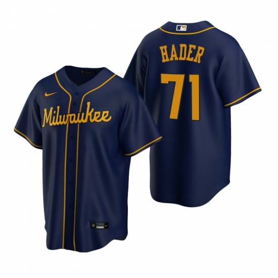 Men's Nike Milwaukee Brewers #71 Josh Hader Navy Alternate Stitched Baseball Jersey - Ujersey