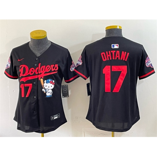 Women's Los Angeles Dodgers #17 Shohei Ohtani Black Hello Kitty Night 2025 World Series Champions Stitched Baseball Jersey(Run Small) - Ujersey