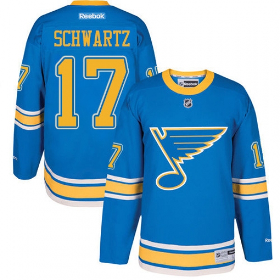 Men's Reebok St. Louis Blues #17 Jaden Schwartz Premier Blue 2017 Winter Classic NHL Jersey - Ujersey