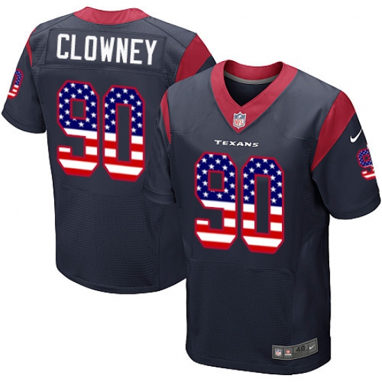 Men's Nike Houston Texans #90 Jadeveon Clowney Elite Navy Blue Home USA Flag Fashion NFL Jersey - ujerseystore