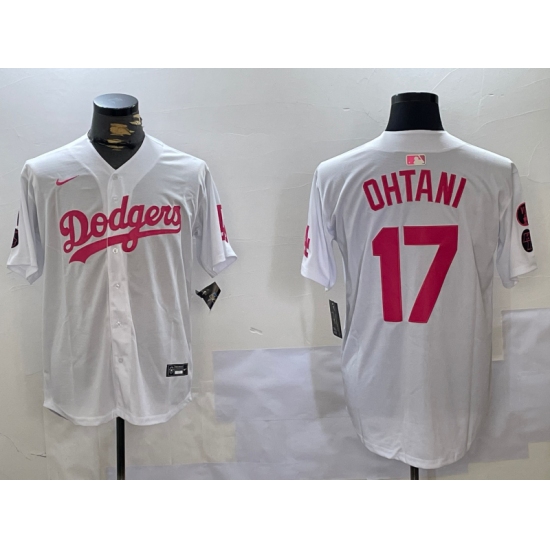 Men's Los Angeles Dodgers #17 Shohei Ohtani Number White Pink Limited Cool Base Stitched Jersey - Ujersey