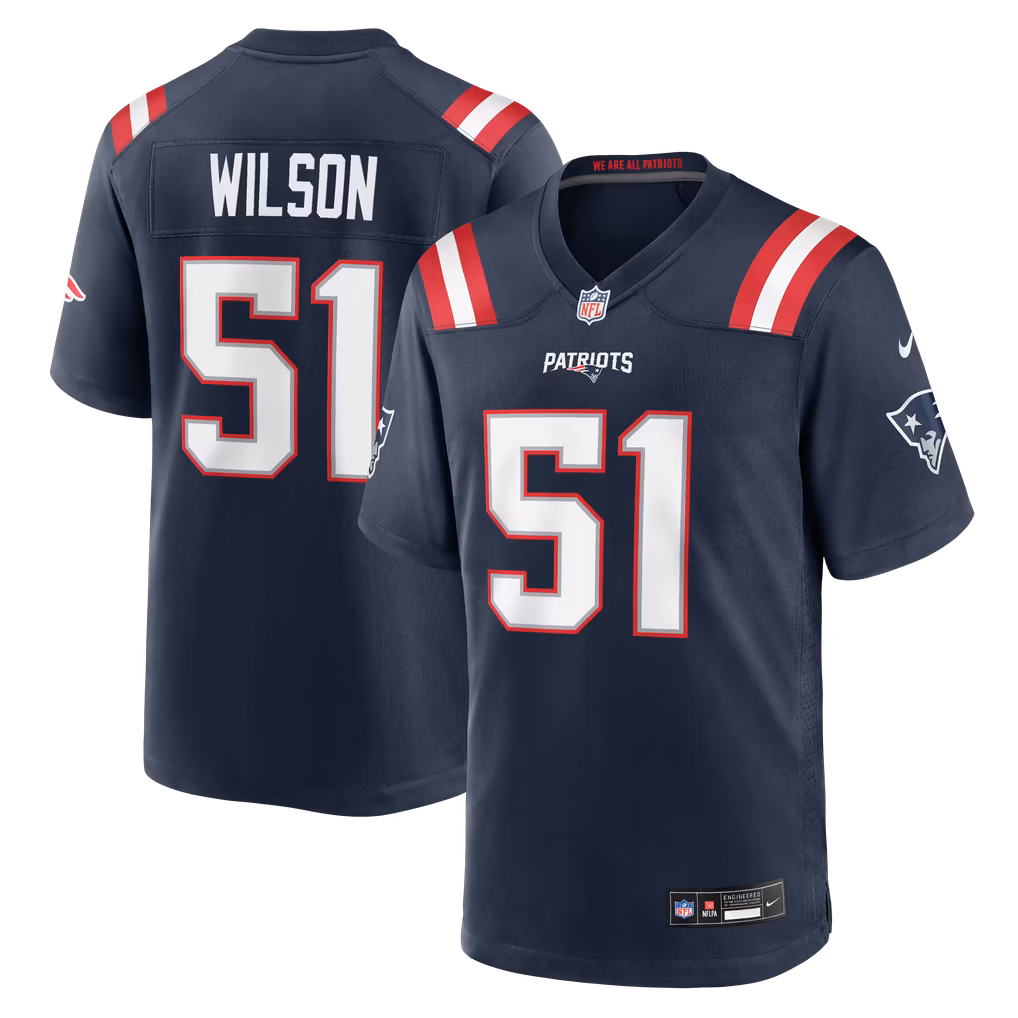 Men's New England Patriots Riley Wilson Nike Navy Team Game Jersey - Ujersey