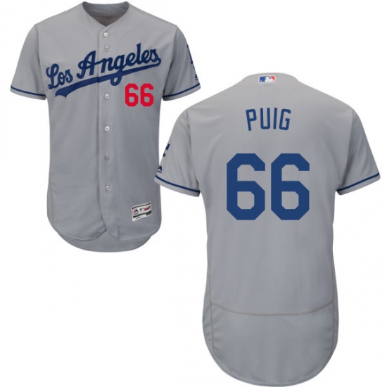 Men's Majestic Los Angeles Dodgers #66 Yasiel Puig Grey Flexbase Authentic Collection MLB Jersey - Ujersey