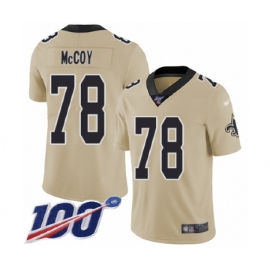 Men's New Orleans Saints #78 Erik McCoy Limited Gold Inverted Legend 100th Season Football Jersey - Ujersey