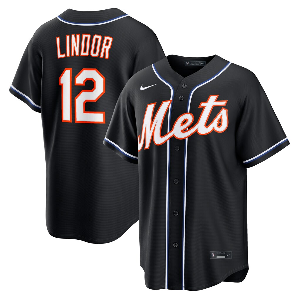 Men's New York Mets Francisco Lindor Nike Fashion Replica Black Out Jersey - SUjersey01