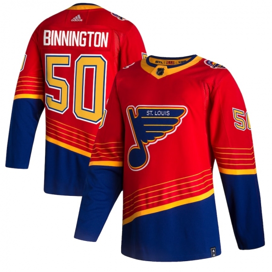 Men's St. Louis Blues #50 Jordan Binnington adidas Red 2020-21 Reverse Retro Authentic Player Jersey - Ujersey