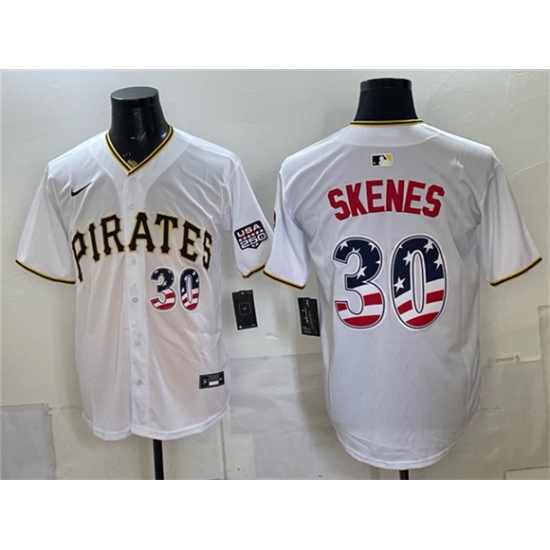 Men's Pittsburgh Pirates #30 Paul Skenes White USA 250 Fourth of July Stitched Baseball Jersey