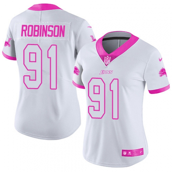 Women's Nike Detroit Lions #91 A'Shawn Robinson Limited White/Pink Rush Fashion NFL Jersey - Ujersey
