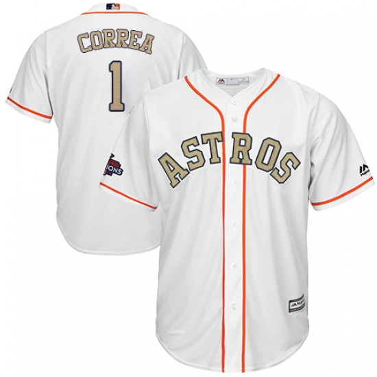 Men's Majestic Houston Astros #1 Carlos Correa Replica White 2018 Gold Program Cool Base MLB Jersey - Ujersey