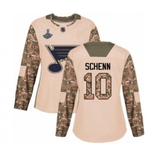 Women's St. Louis Blues #10 Brayden Schenn Authentic Camo Veterans Day Practice 2019 Stanley Cup Champions Hockey Jersey - Ujersey
