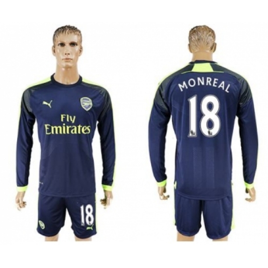 Arsenal #18 Monreal Sec Away Long Sleeves Soccer Club Jersey