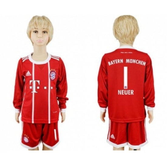 Bayern Munchen #1 Neuer Home Long Sleeves Kid Soccer Club Jersey