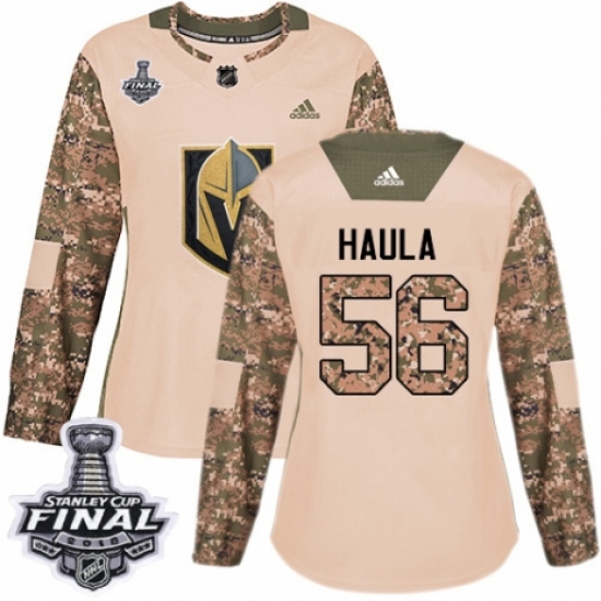 Women's Adidas Vegas Golden Knights #56 Erik Haula Authentic Camo Veterans Day Practice 2018 Stanley Cup Final NHL Jersey - Ujersey