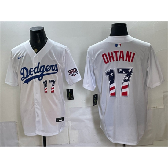 Men's Los Angeles Dodgers #17 Shohei Ohtani White 250 Fourth of July Home Stitched Baseball Jersey - Ujersey