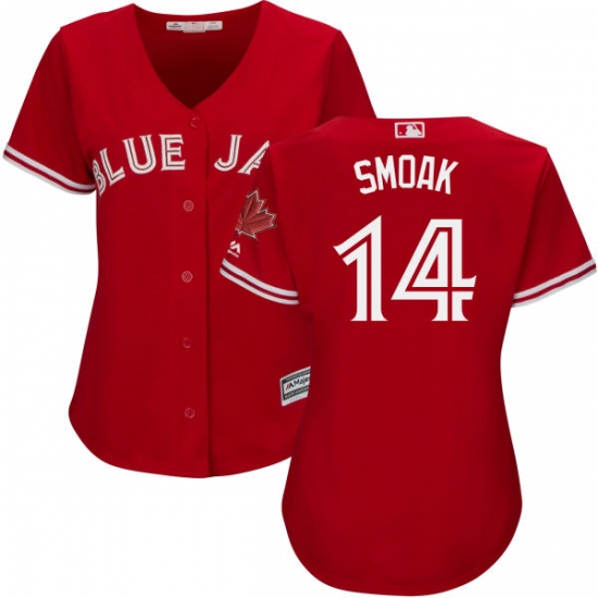 Women's Majestic Toronto Blue Jays #14 Justin Smoak Replica Scarlet Alternate MLB Jersey - Ujersey