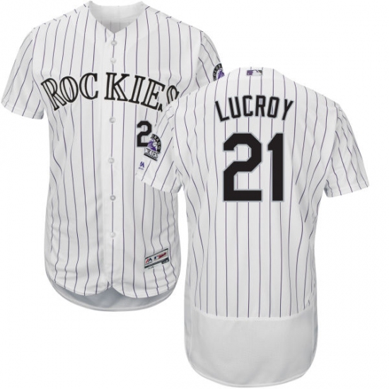 Men's Majestic Colorado Rockies #21 Jonathan Lucroy White Flexbase Authentic Collection MLB Jersey - Ujersey