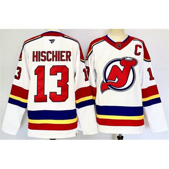 Men's New Jersey Devils #13 Nico Hischier White 2024-25 With C Stitched Hockey Jersey