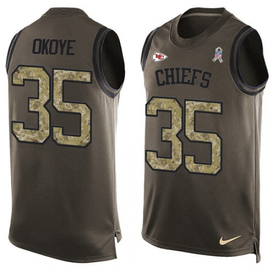 Men's Nike Kansas City Chiefs #35 Christian Okoye Limited Green Salute to Service Tank Top NFL Jersey - Ujersey