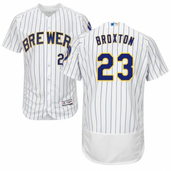 Men's Majestic Milwaukee Brewers #23 Keon Broxton White Home Flex Base Authentic Collection MLB Jersey - Ujersey