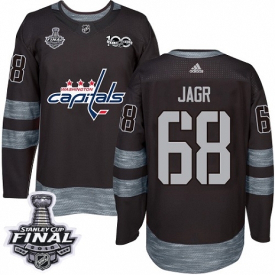 Men's Adidas Washington Capitals #68 Jaromir Jagr Authentic Black 1917-2017 100th Anniversary 2018 Stanley Cup Final NHL Jersey - Ujersey