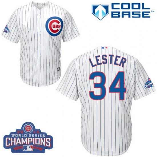 Youth Majestic Chicago Cubs #34 Jon Lester Authentic White Home 2016 World Series Champions Cool Base MLB Jersey - Ujersey