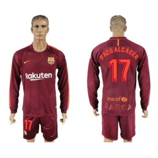 Barcelona #17 Paco Alcacer Sec Away Long Sleeves Soccer Club Jersey
