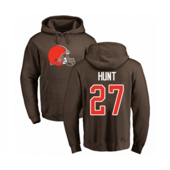 Football Cleveland Browns #27 Kareem Hunt Brown Name & Number Logo Pullover Hoodie - Ujersey