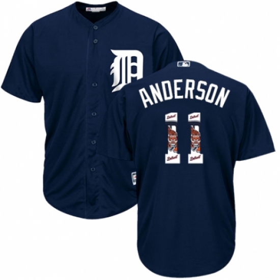 Men's Majestic Detroit Tigers #11 Sparky Anderson Authentic Navy Blue Team Logo Fashion Cool Base MLB Jersey - Ujersey