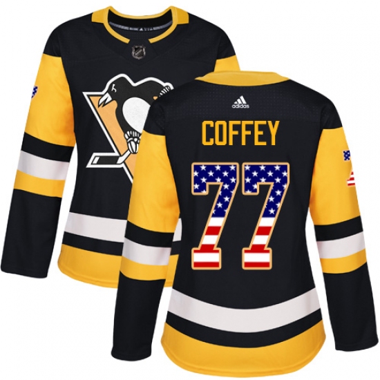 Women's Adidas Pittsburgh Penguins #77 Paul Coffey Authentic Black USA Flag Fashion NHL Jersey - Ujersey