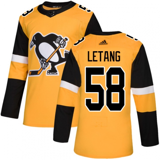 Youth Adidas Pittsburgh Penguins #58 Kris Letang Authentic Gold Alternate NHL Jersey - Ujersey