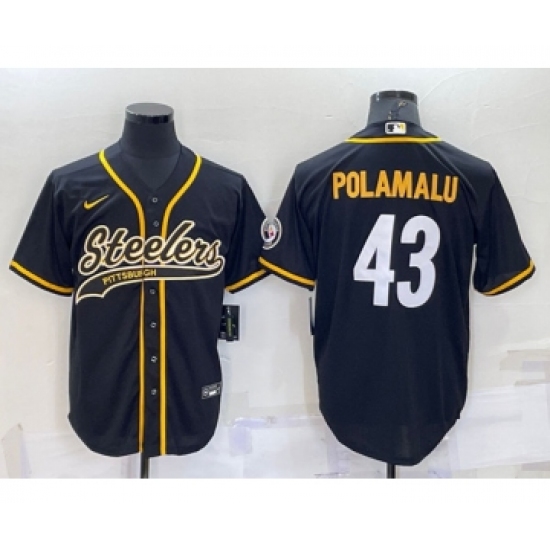 Men's Pittsburgh Steelers #43 Troy Polamalu Black With Patch Cool Base Stitched Baseball Jersey - Ujersey