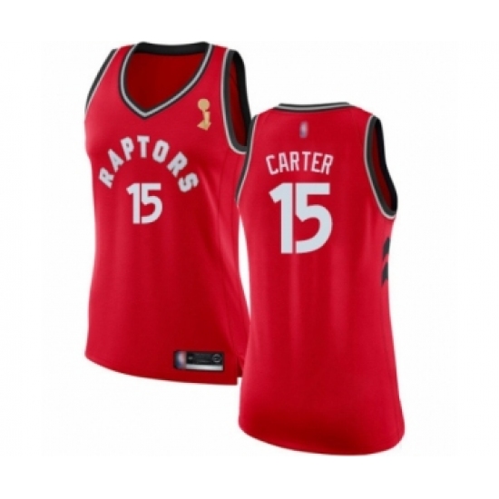 Women's Toronto Raptors #15 Vince Carter Swingman Red 2019 Basketball Finals Champions Jersey - Icon Edition