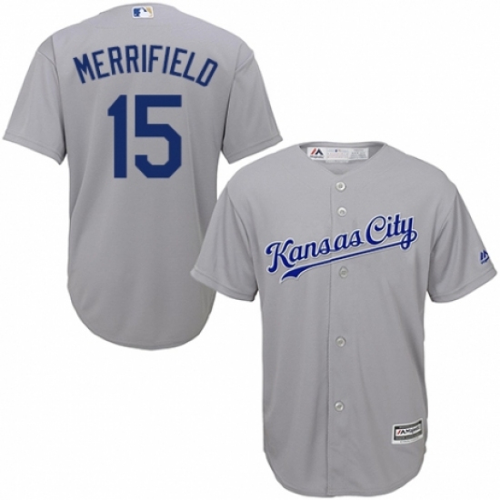 Youth Majestic Kansas City Royals #15 Whit Merrifield Authentic Grey Road Cool Base MLB Jersey - Ujersey