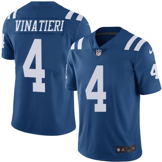 Men's Nike Indianapolis Colts #4 Adam Vinatieri Elite Royal Blue Rush Vapor Untouchable NFL Jersey - Ujersey