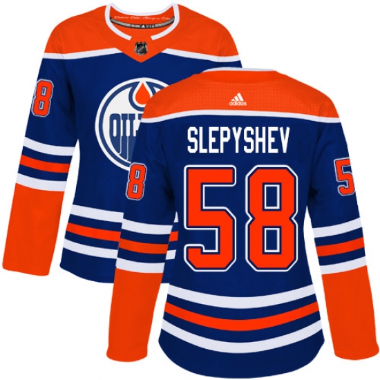Women's Adidas Edmonton Oilers #58 Anton Slepyshev Authentic Royal Blue Alternate NHL Jersey - Ujersey
