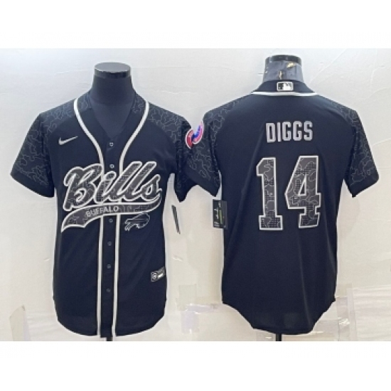Men's Buffalo Bills #14 Stefon Diggs Black Reflective With Patch Cool Base Stitched Baseball Jersey - Ujersey