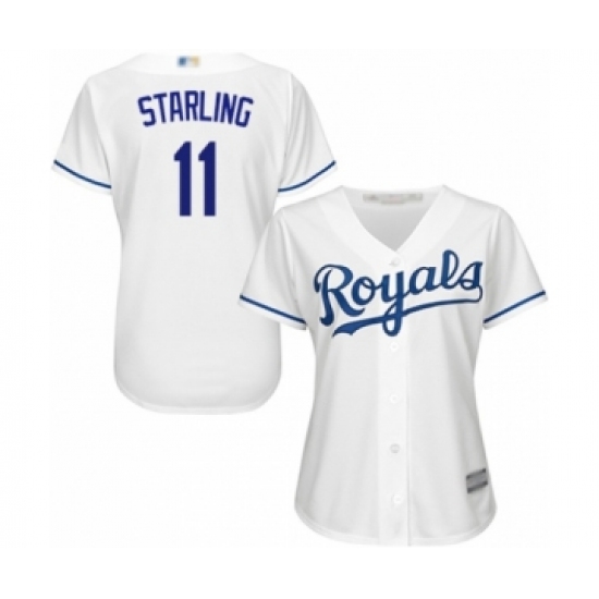 Women's Kansas City Royals #11 Bubba Starling Authentic White Home Cool Base Baseball Player Jersey