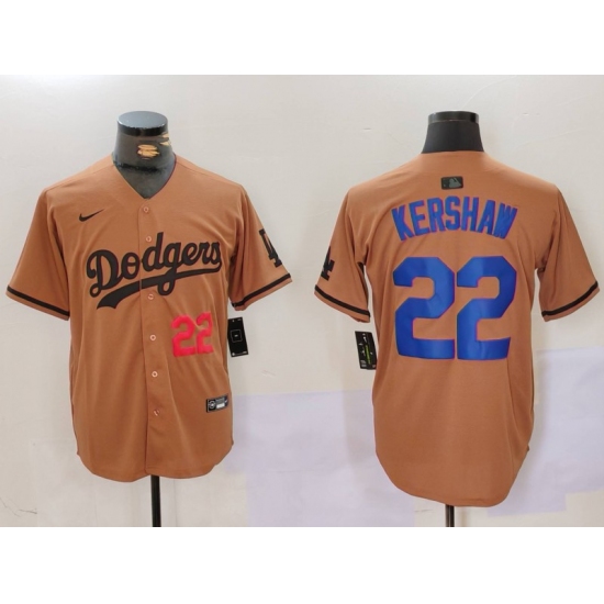 Men's Los Angeles Dodgers #22 Clayton Kershaw Number Olive Cool Base Limited Stitched Jersey - Ujersey