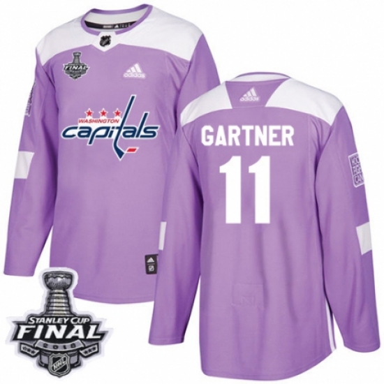 Men's Adidas Washington Capitals #11 Mike Gartner Authentic Purple Fights Cancer Practice 2018 Stanley Cup Final NHL Jersey - Ujersey