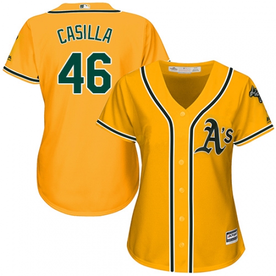 Women's Majestic Oakland Athletics #46 Santiago Casilla Authentic Gold Alternate 2 Cool Base MLB Jersey - Ujersey