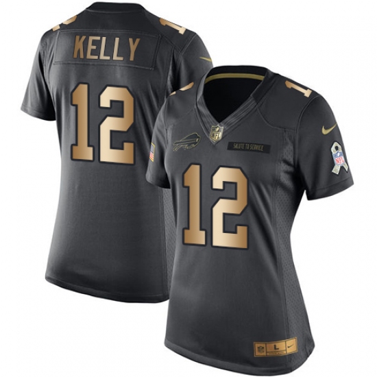 Women's Nike Buffalo Bills #12 Jim Kelly Limited Black/Gold Salute to Service NFL Jersey