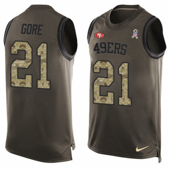 Men's Nike San Francisco 49ers #21 Frank Gore Limited Green Salute to Service Tank Top NFL Jersey - Ujersey