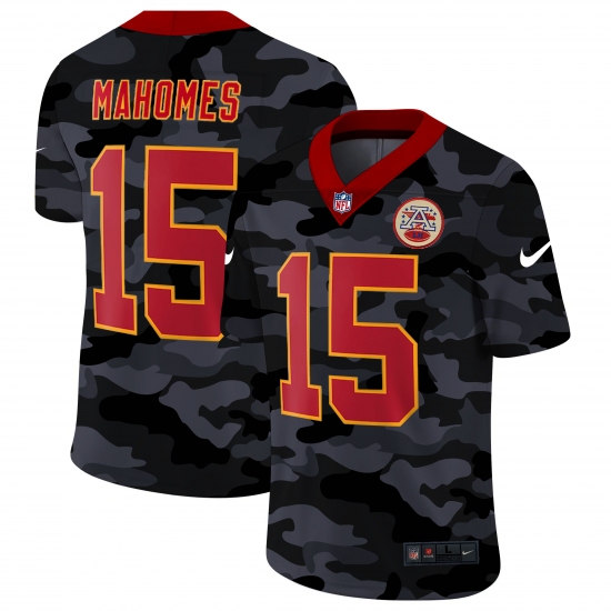 Men's Kansas City Chiefs #15 Patrick Mahomes Camo Red Font 2020 Nike Limited Jersey - Ujersey